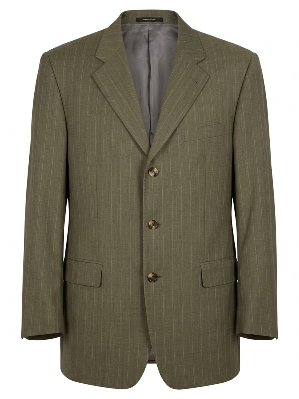 Hugo Boss Men's Pinstripe Virgin Wool Suit Jacket Blazer Olive Green 46R / 56